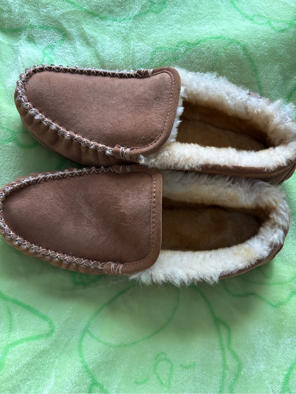 L.L. Bean Brown Shearling-Lined Moccasin Slippers